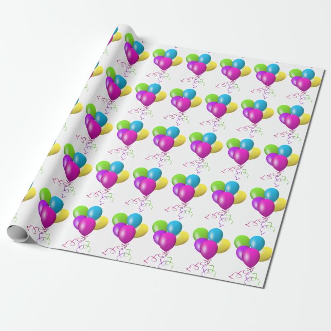 Papel De Regalo Globos de la fiesta de cumpleaños (Desenrollado)