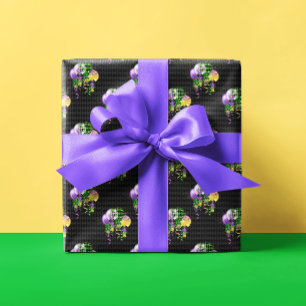 Papel De Regalo Globos de Mardi Gras Verde Purpura Dorado Amarillo