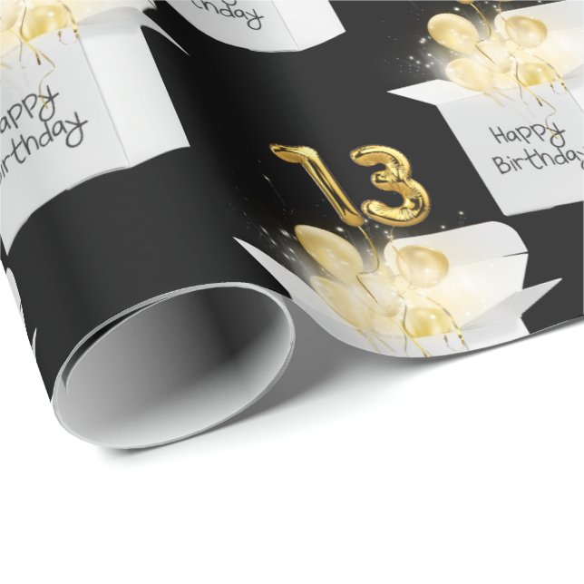 Papel De Regalo Globos de oro de 13 años en caja blanca (Esquina del rollo)