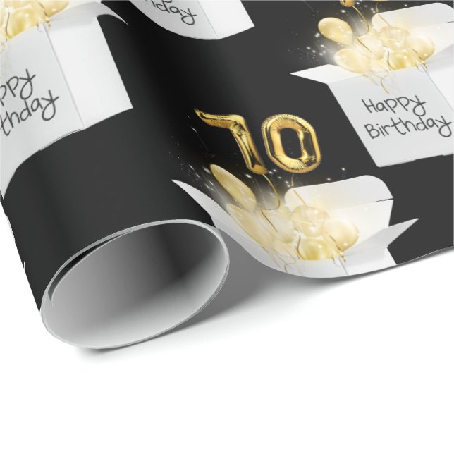 Papel De Regalo Globos de oro de 70 años en caja blanca (Esquina del rollo)