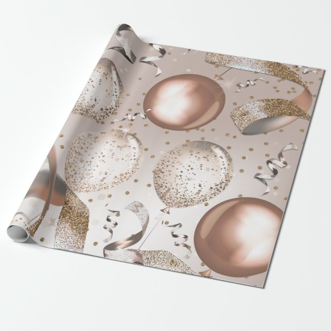 Papel De Regalo Globos de Rosa Dorado y Brillo Cumpleaños Dulces 1 (Desenrollado)