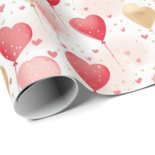 Papel De Regalo Globos de San Valentín de Corazón Rojo Rosa y Oro