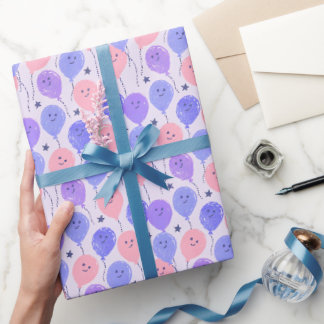 Papel De Regalo Globos divertidos rosados y morados
