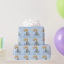 Papel De Regalo Globos dorados de conejo Cumpleaños primero