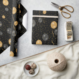 Papel De Regalo Globos elegantes de oro y negro