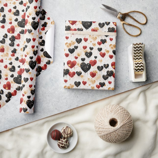 Papel De Regalo Globos Red Black and Gold Heart (Artesanía)