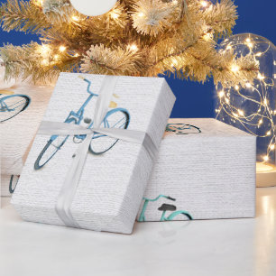 Papel De Regalo Globos Retro de Bicicleta Verde Rojo