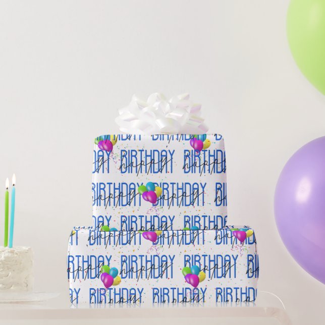 Papel De Regalo Globos y Confeti de Cumpleaños Feliz   (Regalos de fiesta)