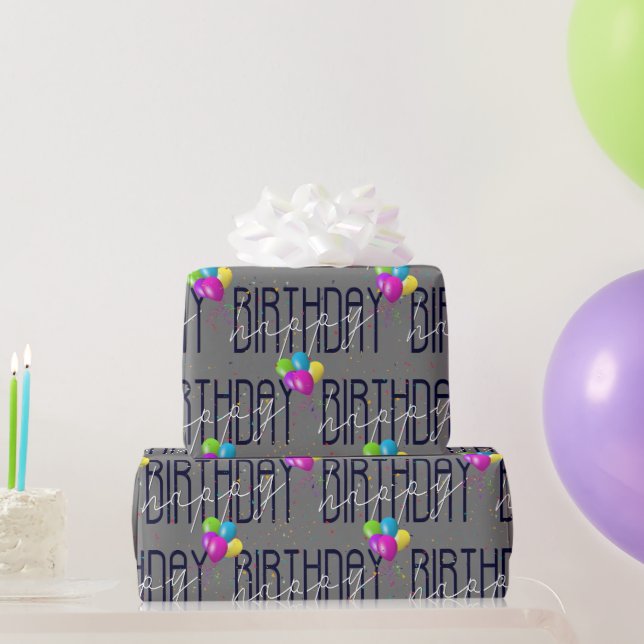 Papel De Regalo Globos y Confeti de Cumpleaños Feliz  (Regalos de fiesta)