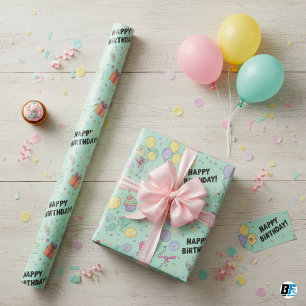 Papel De Regalo Globos y Cupcakes de Pastel Feliz Cumpleaños