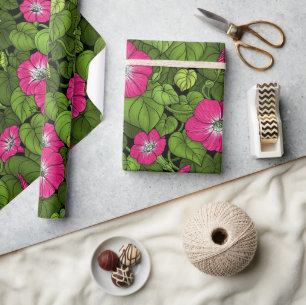 Papel De Regalo Gloria matutina en rosa y verde