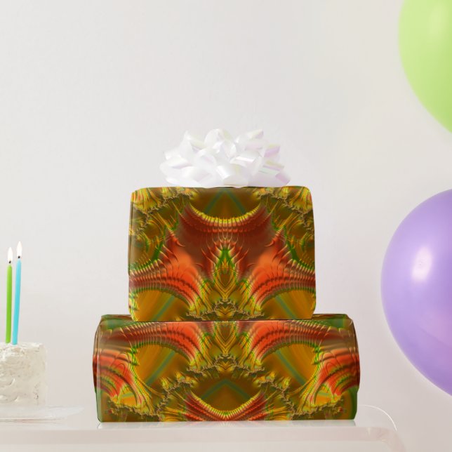 Papel De Regalo GLOSSY ~ Red Green Gold Fractal ~ Navidades (Regalos de fiesta)