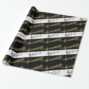 Papel De Regalo Glossy Wraping Paper, Black and White Music Notes