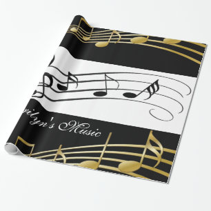 Papel De Regalo Glossy Wraping Paper, Black and White Music Notes