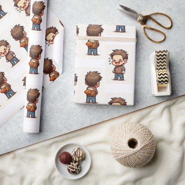 Papel De Regalo Glossy Wrapping Paper April Fool's Day Fishing Boy (Artesanía)