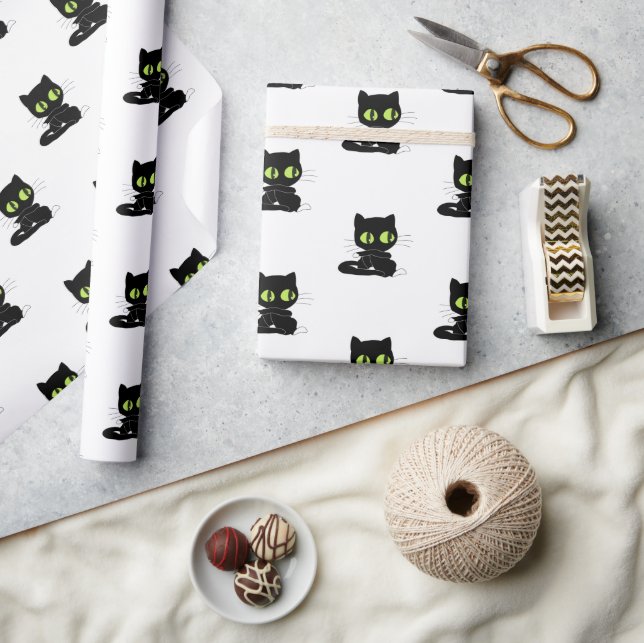 Papel De Regalo Glossy Wrapping Paper Black Cat Green Eyes (Artesanía)