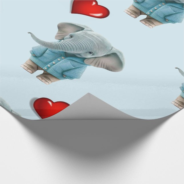 Papel De Regalo Glossy Wrapping Paper Blue Elephant Red Hearts  (Esquina)