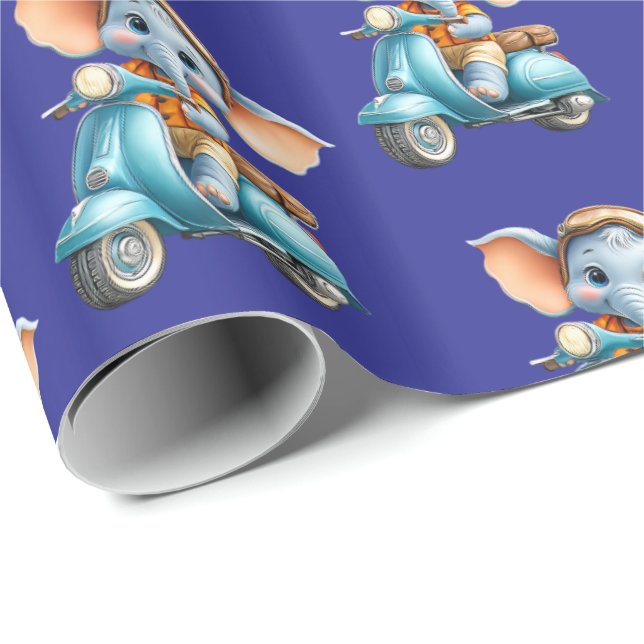 Papel De Regalo Glossy Wrapping Paper Blue Elephant Scooter  (Esquina del rollo)