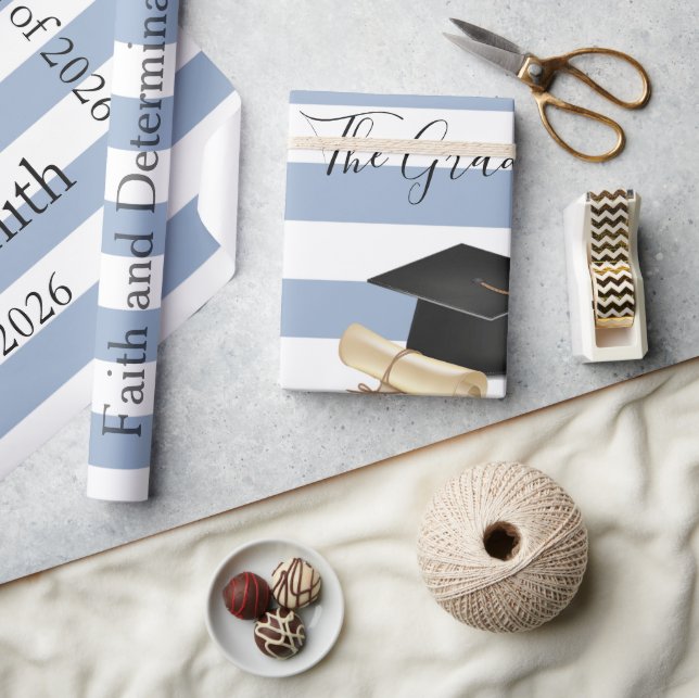 Papel De Regalo Glossy Wrapping Paper Blue Stripe Graduate 2026 (Artesanía)