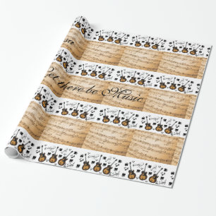 Papel De Regalo Glossy Wrapping Paper, Music Notes Guitar