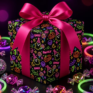 Papel De Regalo Glow Spooky Personalizado Neon Fantasma Halloween
