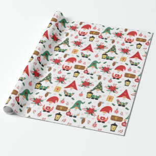 Papel De Regalo Gnomas Rojo Y Verde Para Navidades