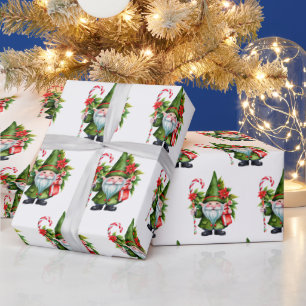 Papel De Regalo Gnome de los Navidades acuarelas con caña de candy