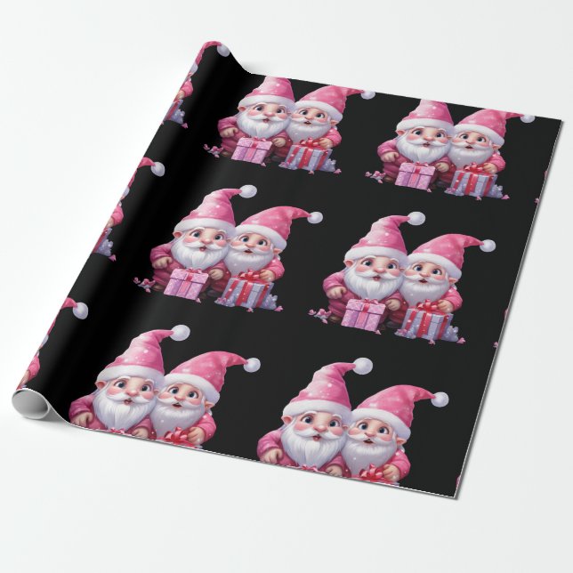 Papel De Regalo Gnome de los Navidades rosados (Desenrollado)