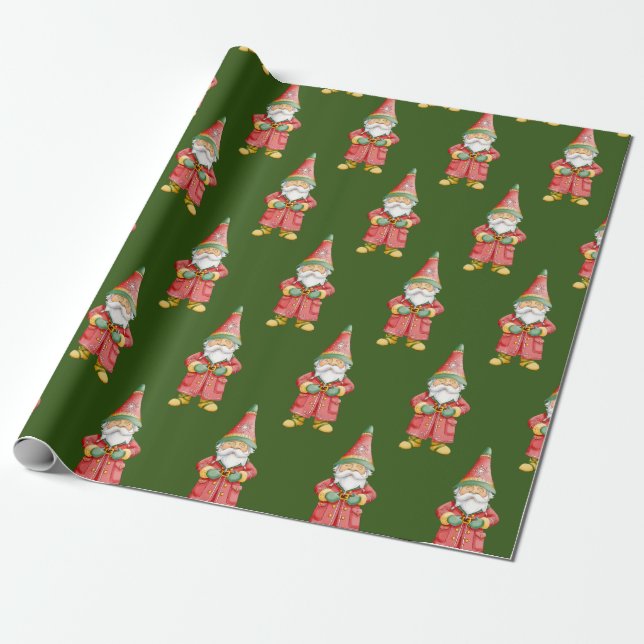 Papel De Regalo Gnome de Navidades de acuarela (Desenrollado)