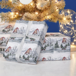 Papel De Regalo Gnome de Navidades de invierno acuarela