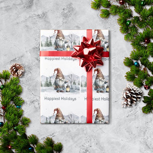 Papel De Regalo Gnome de Navidades de invierno acuarela