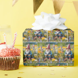 Papel De Regalo Gnome En El Jardín De Verano