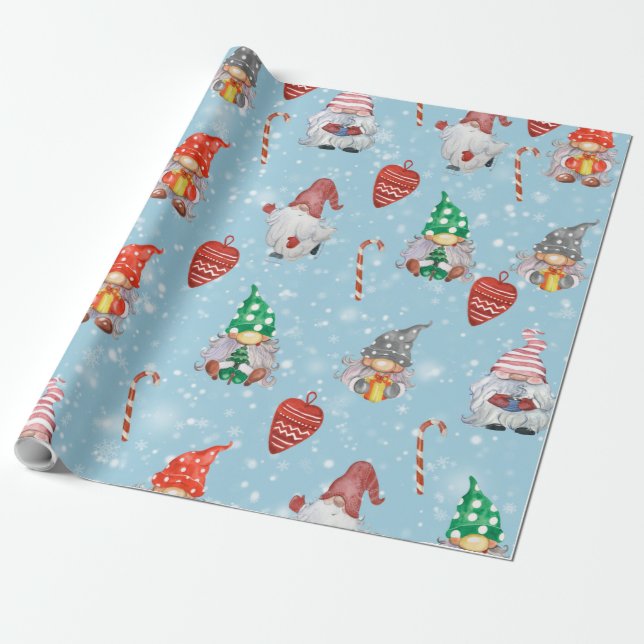 Papel De Regalo Gnome Hearts & Candy Cane Navidades (Desenrollado)