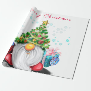 Papel De Regalo Gnome lindo con Gorra y regalo de árbol de Navidad
