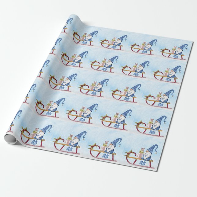 Papel De Regalo Gnome para Navidades Decorados Sleigh (Desenrollado)