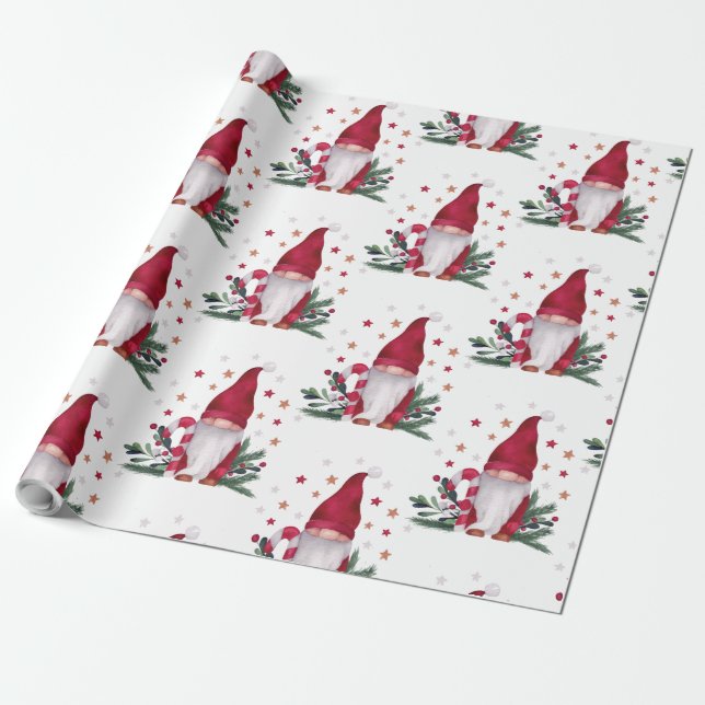 Papel De Regalo Gnome Pine Tree Brands Stars Feliz Navidad (Desenrollado)