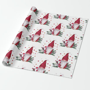 Papel De Regalo Gnome ramas de pino estrellas Feliz Navidad