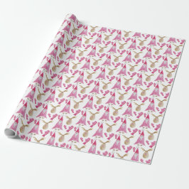 Papel De Regalo Gnome Rosa Y Renos Con Guantes