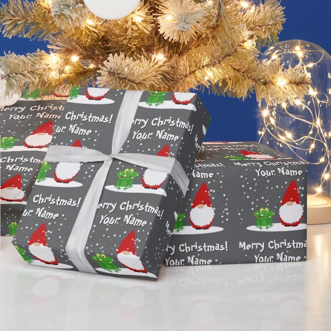 Papel De Regalo Gnome with green frog cartoon funny Christmas (Vacaciones)