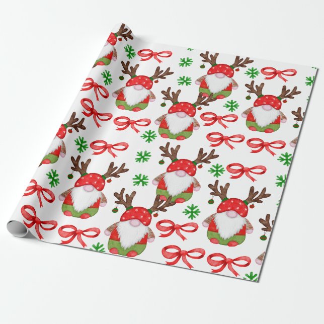 Papel De Regalo Gnomes de Navidades acuarelas divertidas (Desenrollado)