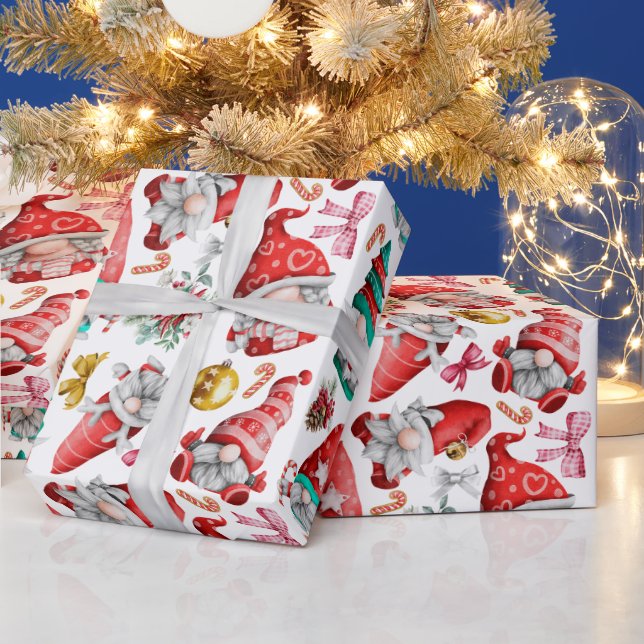 Papel De Regalo Gnomes de Navidades acuarelas, ornamentos (Vacaciones)