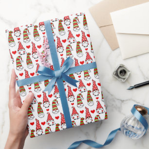 Papel De Regalo Gnomes De Navidades Y Corazón Rojo