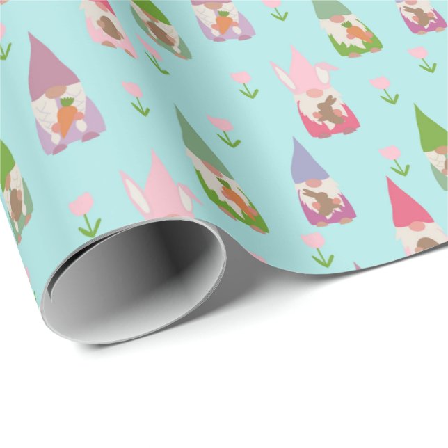 Papel De Regalo Gnomes de Pascua Azul claro (Esquina del rollo)