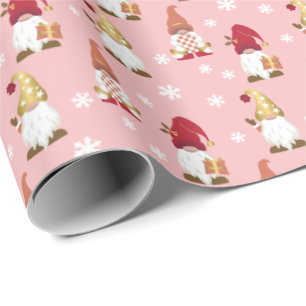 Papel De Regalo Gnomes Gnomes Invierno Rosa Rosa Rojo Oro