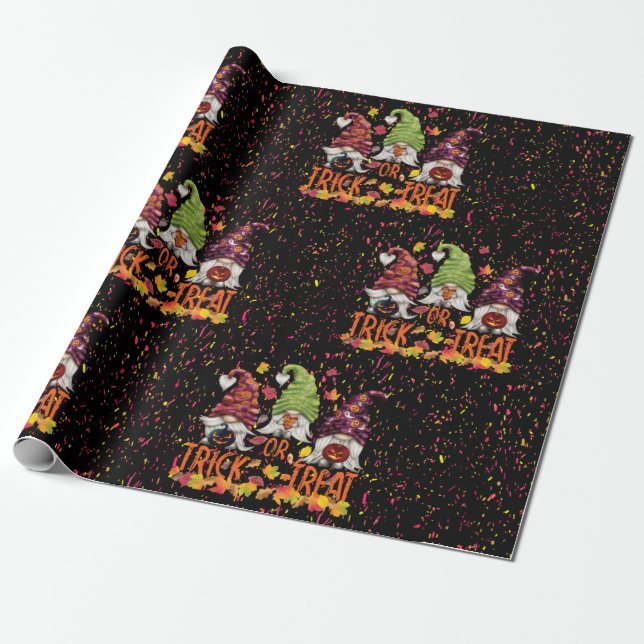 Papel De Regalo Gnomes Halloween Truco O Fiesta De Tratamiento (Desenrollado)