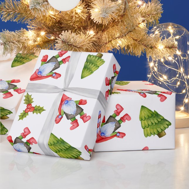 Papel De Regalo Gnomes navidades, árboles, copos de nieve y caña d (Vacaciones)