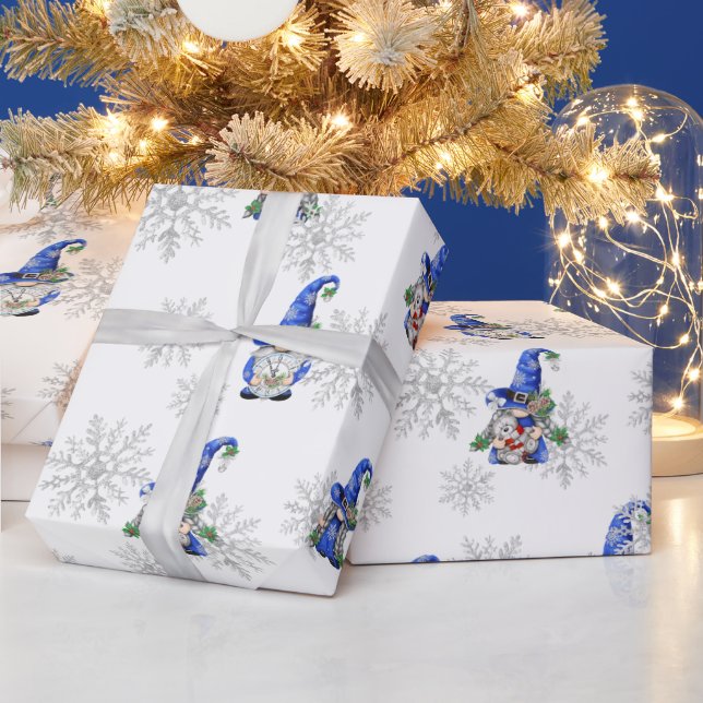 Papel De Regalo Gnomes navidades y copos de nieve (Vacaciones)