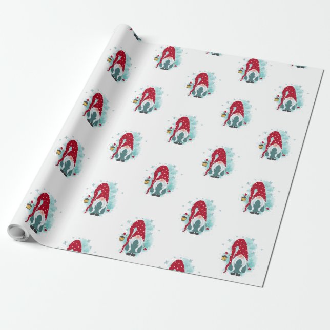 Papel De Regalo Gnomes Snowflakes Feliz Navidad (Desenrollado)