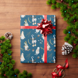 Papel De Regalo Gnomes y alce navidades en azul