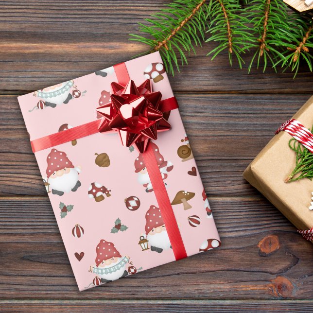Papel De Regalo Gnomías de Navidades escandinavos rosados (Subido por el creador)